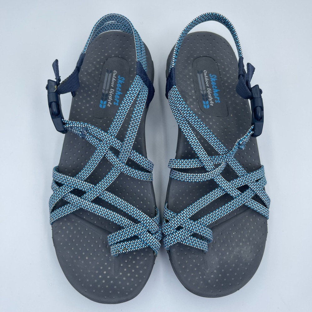 Skechers Reggae Irie Sport Strappy Sandals Women's Blue & Gray Walking Shoes